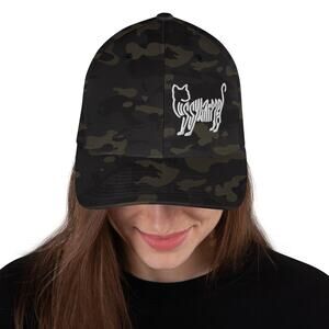 "Pussywhipped" Cat Lover, Flex Fit Structured Twill Cap, White Kitten Logo